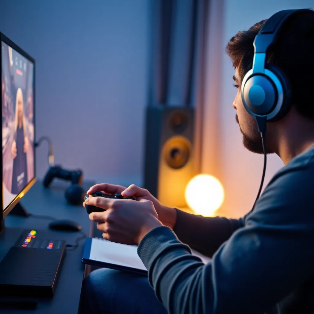 Persona escribiendo una crítica de videojuegos en ordenador