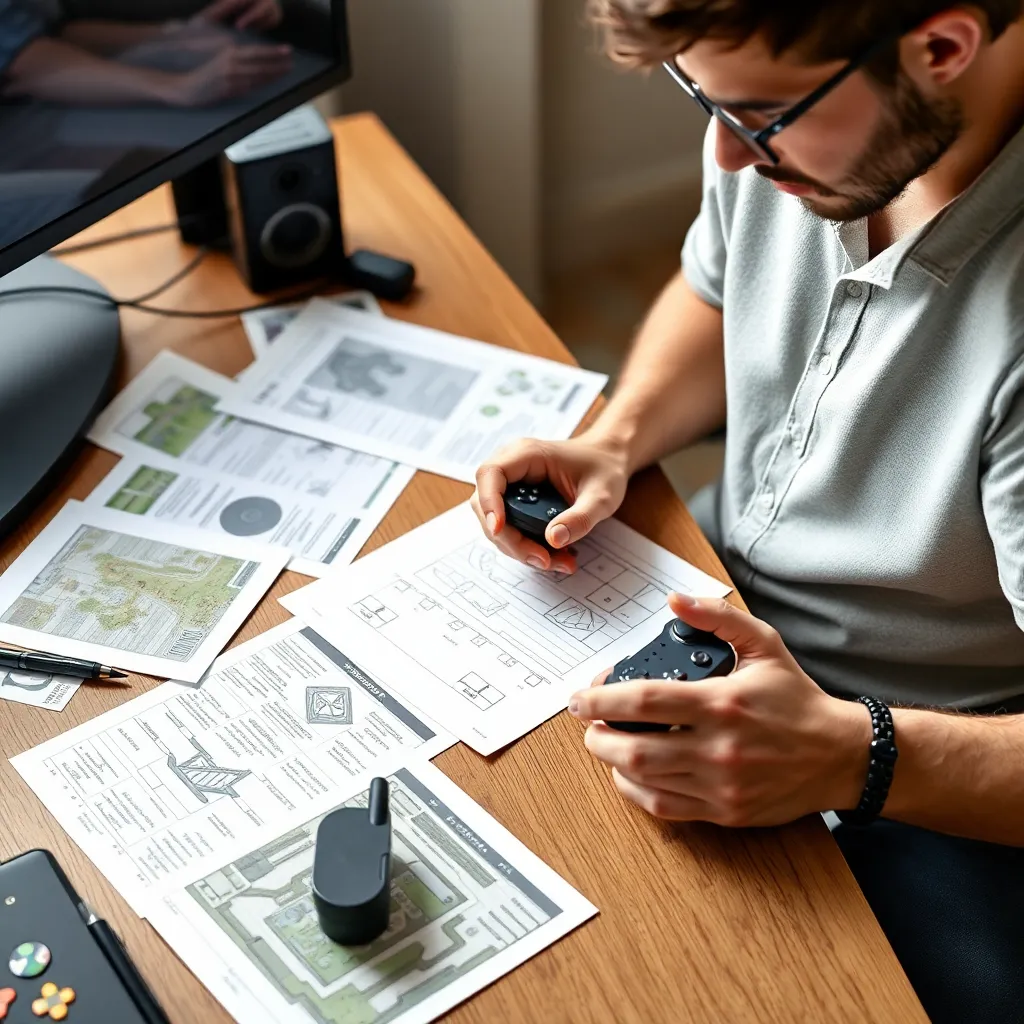 Escritor redactando análisis de videojuego en ordenador